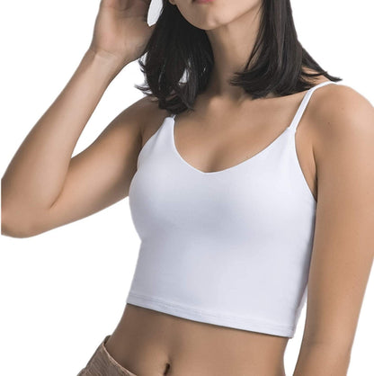 Sports Bras for Women Longline Padded Yoga Tank Tops Workout Fitness Running Crop Tops V- White / Medium