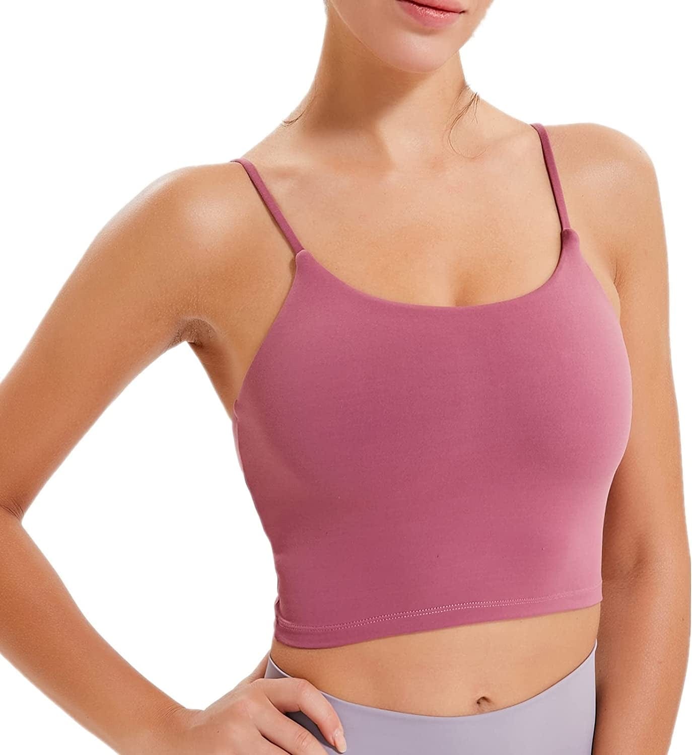 Sports Bras for Women Longline Padded Yoga Tank Tops Workout Fitness Running Crop Tops Rose-red / X-Large