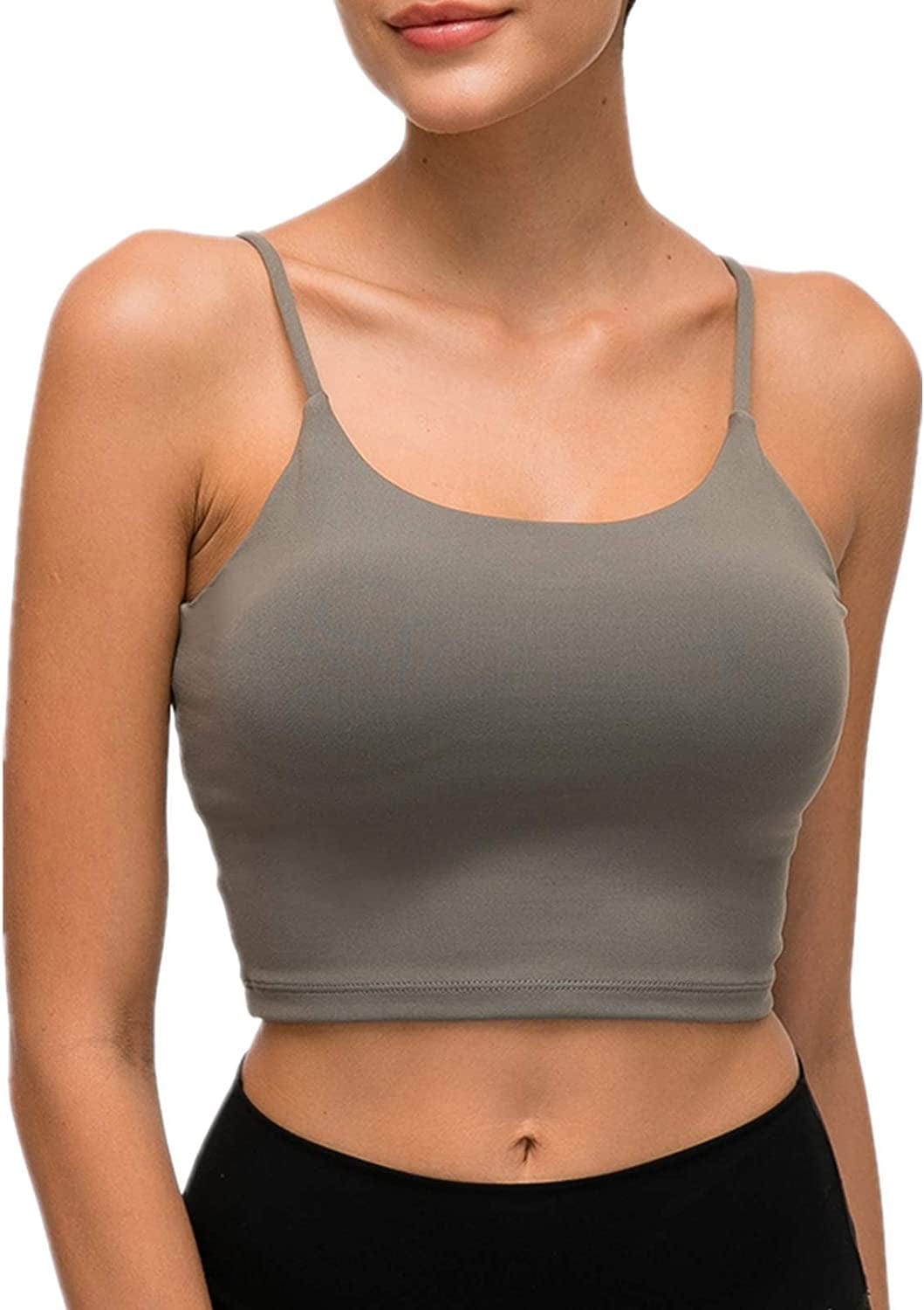Sports Bras for Women Longline Padded Yoga Tank Tops Workout Fitness Running Crop Tops Olive-green / Large