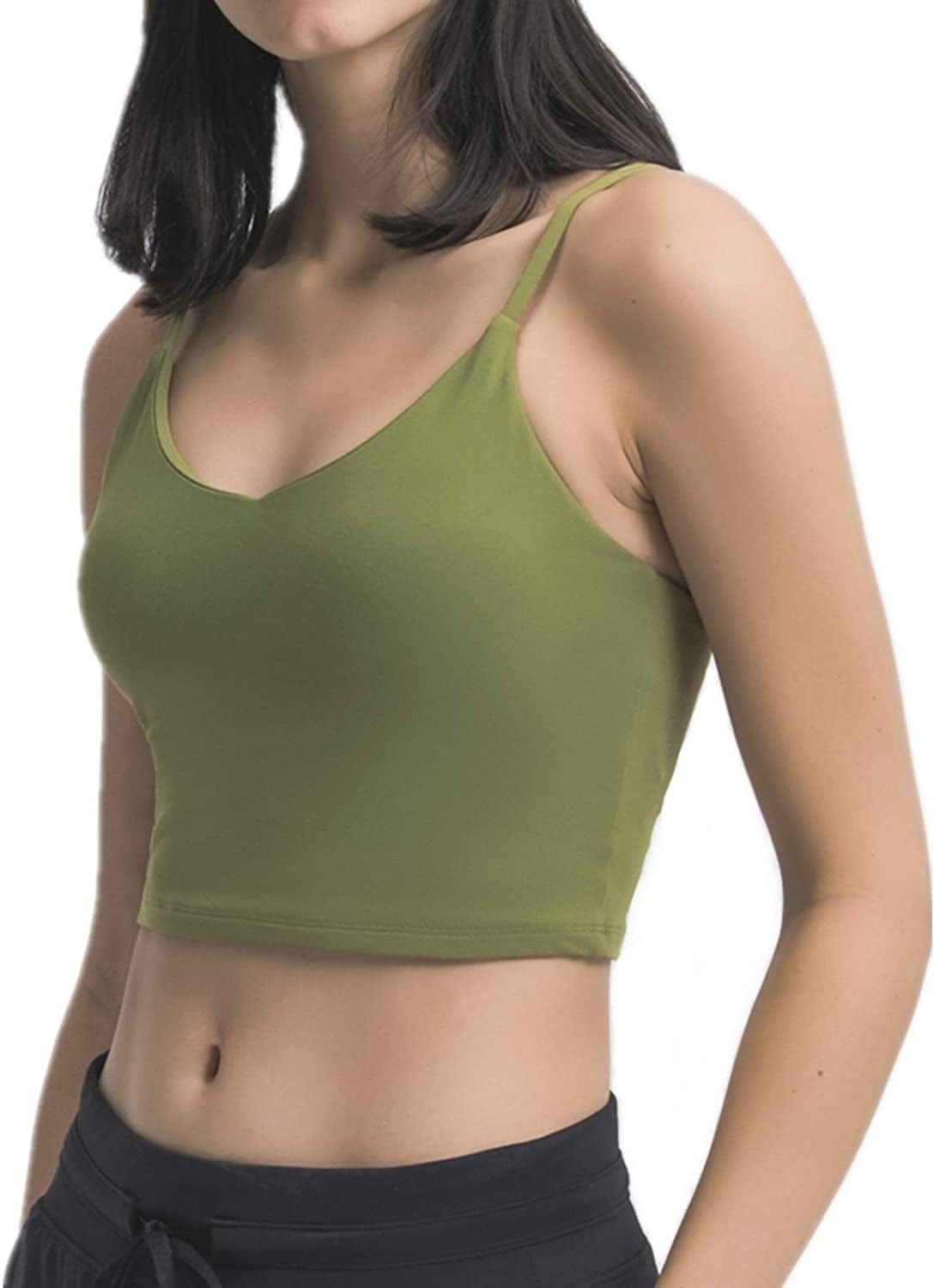 Sports Bras for Women Longline Padded Yoga Tank Tops Workout Fitness Running Crop Tops V-olivedrab / Large