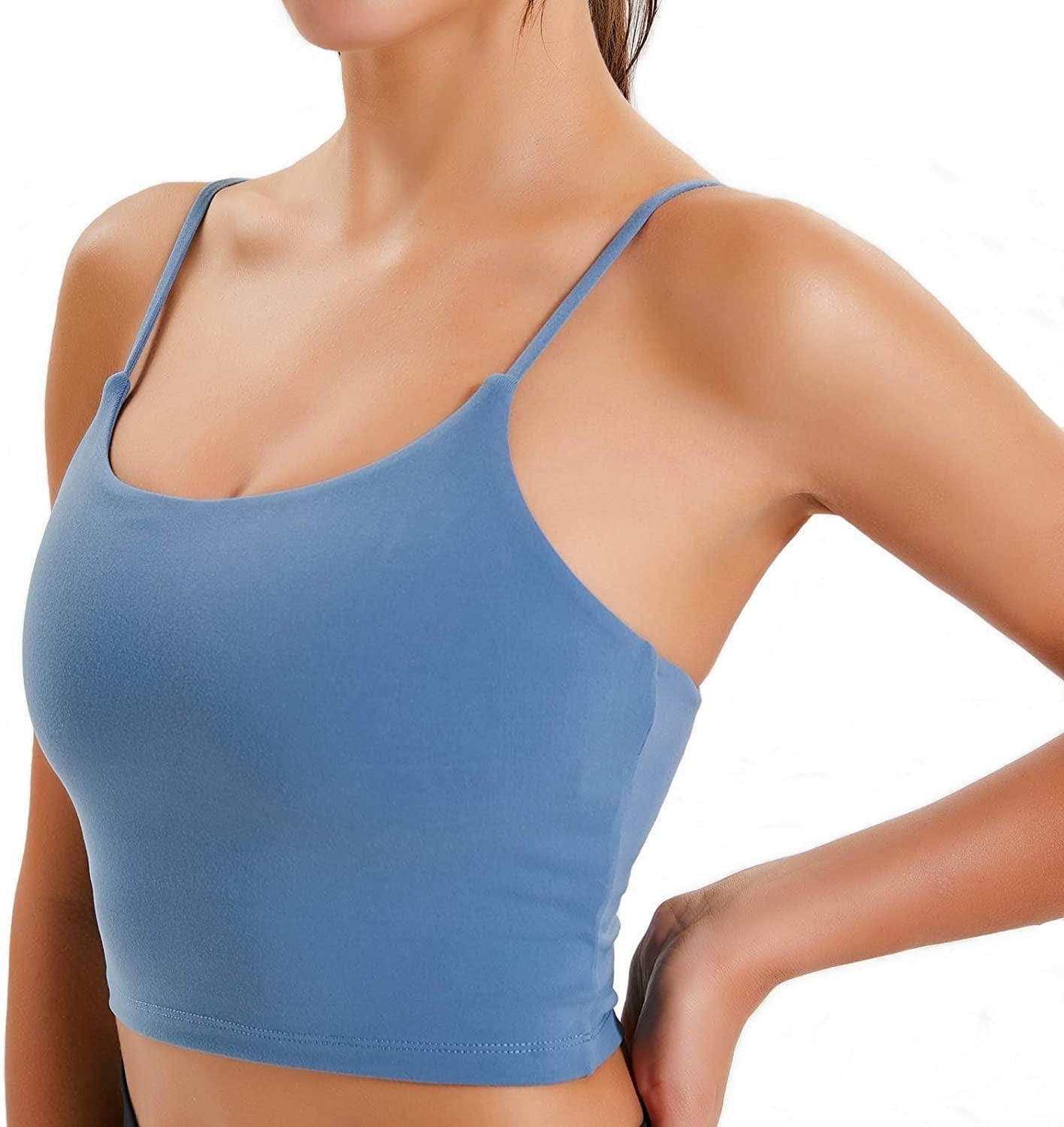Sports Bras for Women Longline Padded Yoga Tank Tops Workout Fitness Running Crop Tops Blue / Large