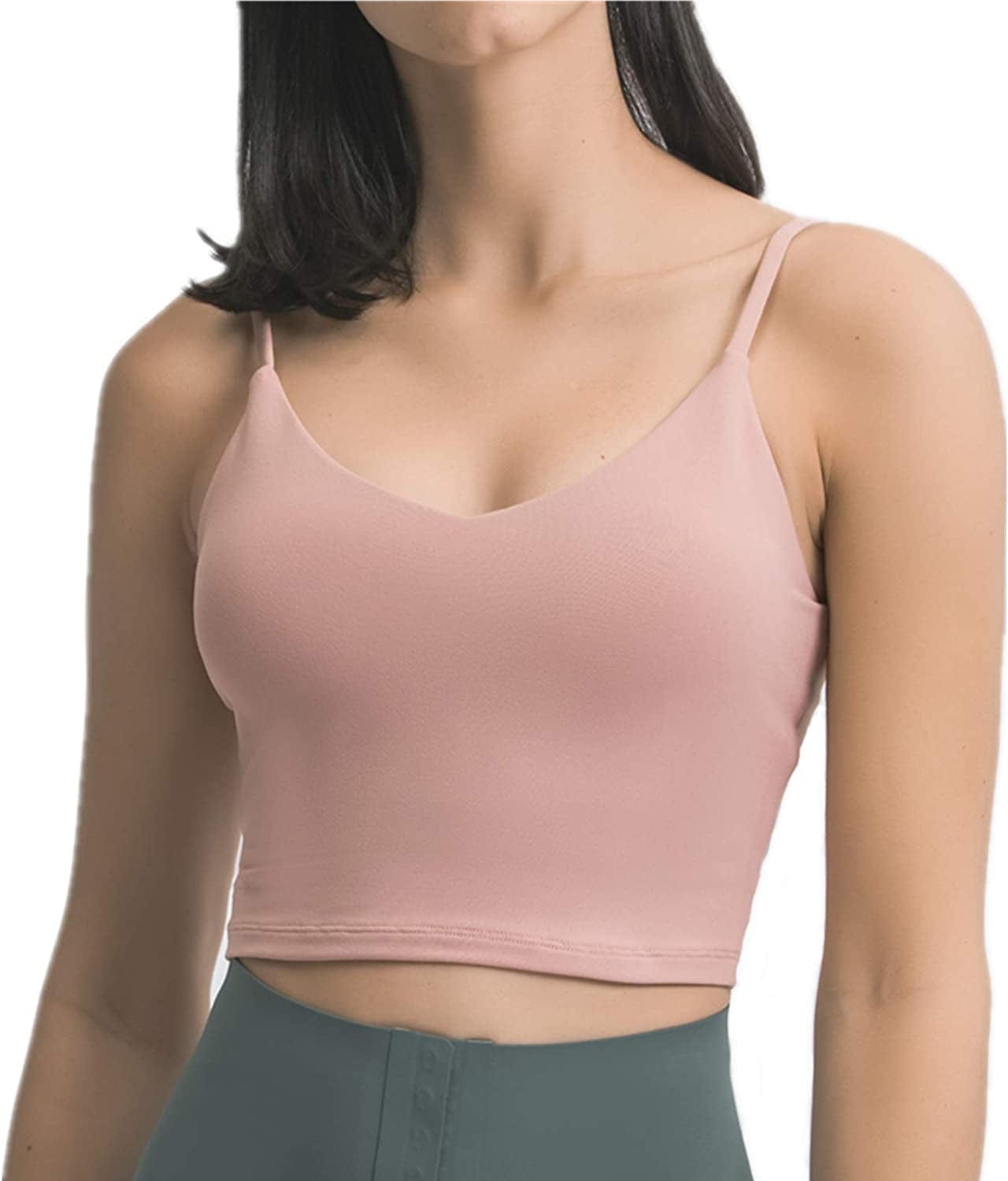 Sports Bras for Women Longline Padded Yoga Tank Tops Workout Fitness Running Crop Tops V-light Pink / Medium