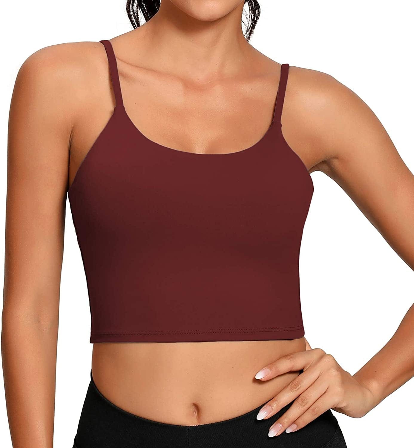 Sports Bras for Women Longline Padded Yoga Tank Tops Workout Fitness Running Crop Tops Burgundy / Small