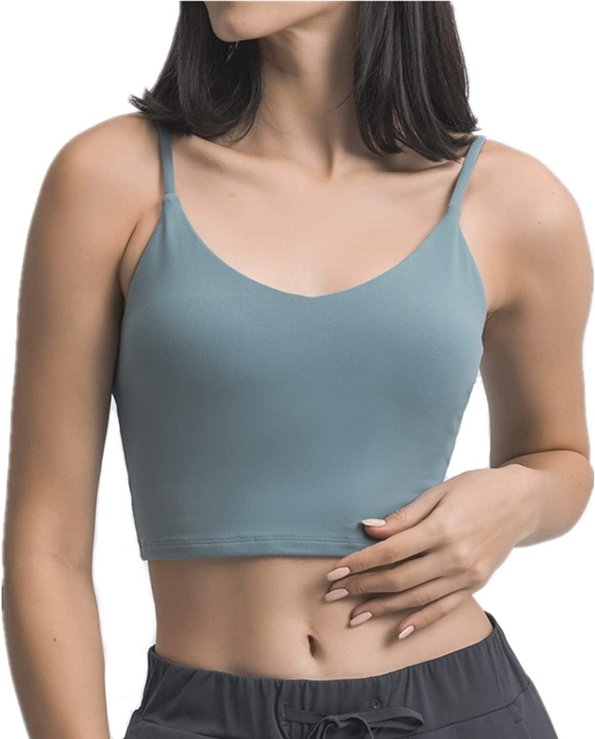 Sports Bras for Women Longline Padded Yoga Tank Tops Workout Fitness Running Crop Tops V-medium Turquoise / Large