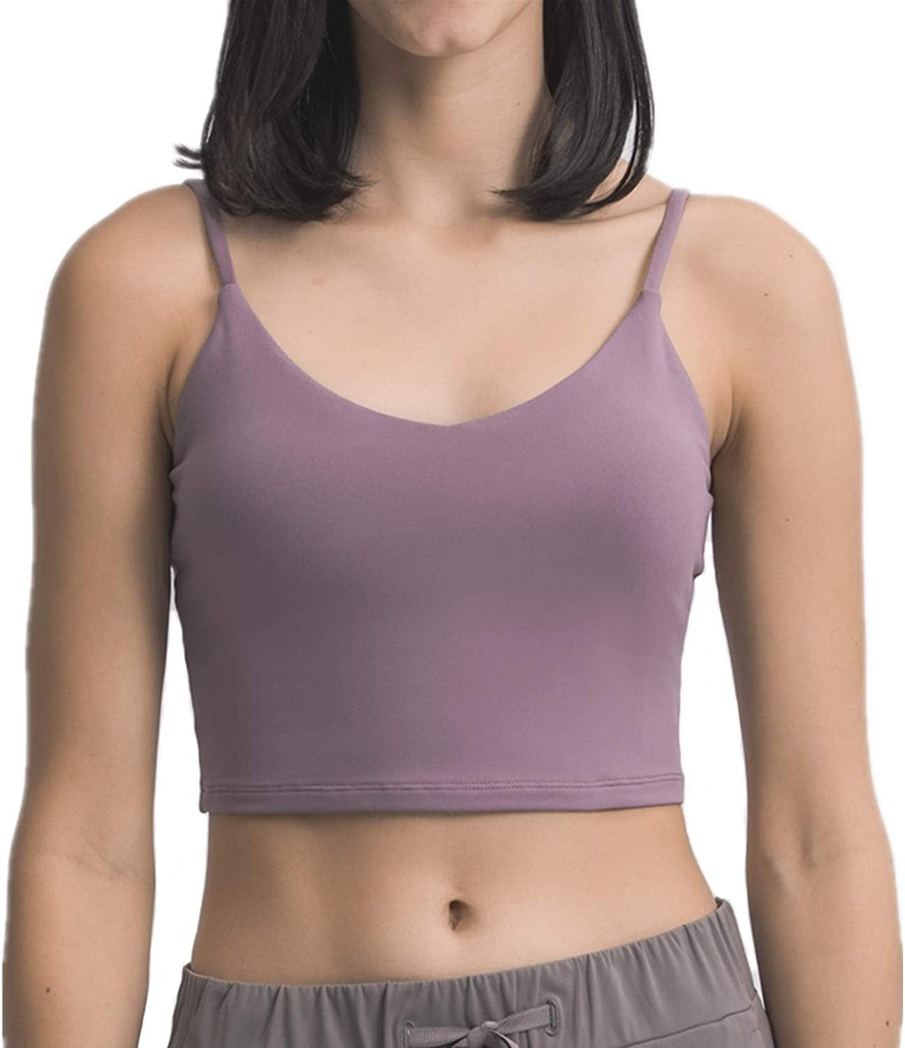 Sports Bras for Women Longline Padded Yoga Tank Tops Workout Fitness Running Crop Tops V-light Purple / Large