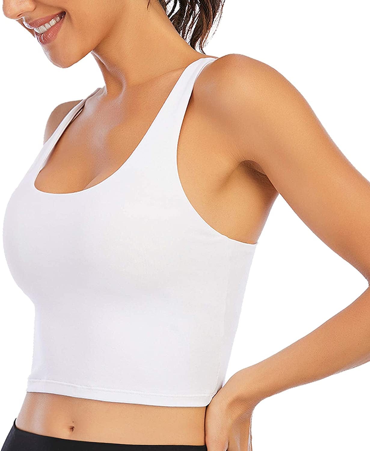 Sports Bras for Women Padded Longline Yoga Cami Crop Tank Tops with Built-In Bra White / X-Large