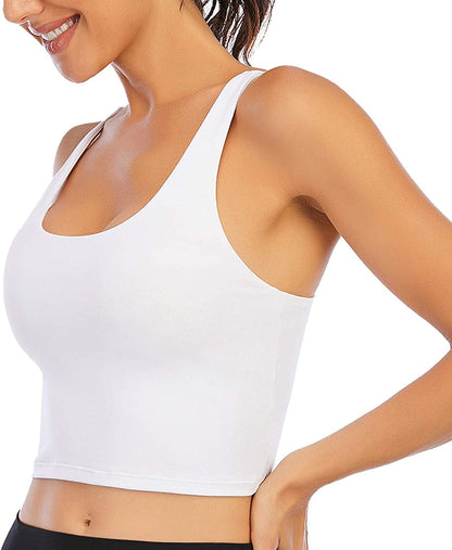 Sports Bras for Women Padded Longline Yoga Cami Crop Tank Tops with Built-In Bra White / X-Large