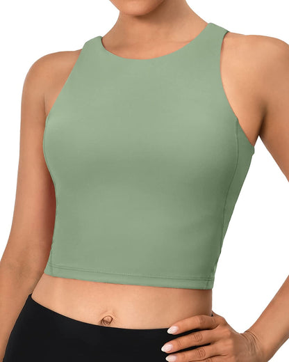 Sports Bras for Women Padded Tank Tops Sleeveless Workout Crop Tops with Built in Bra #1 Jasmine Green / X-Large