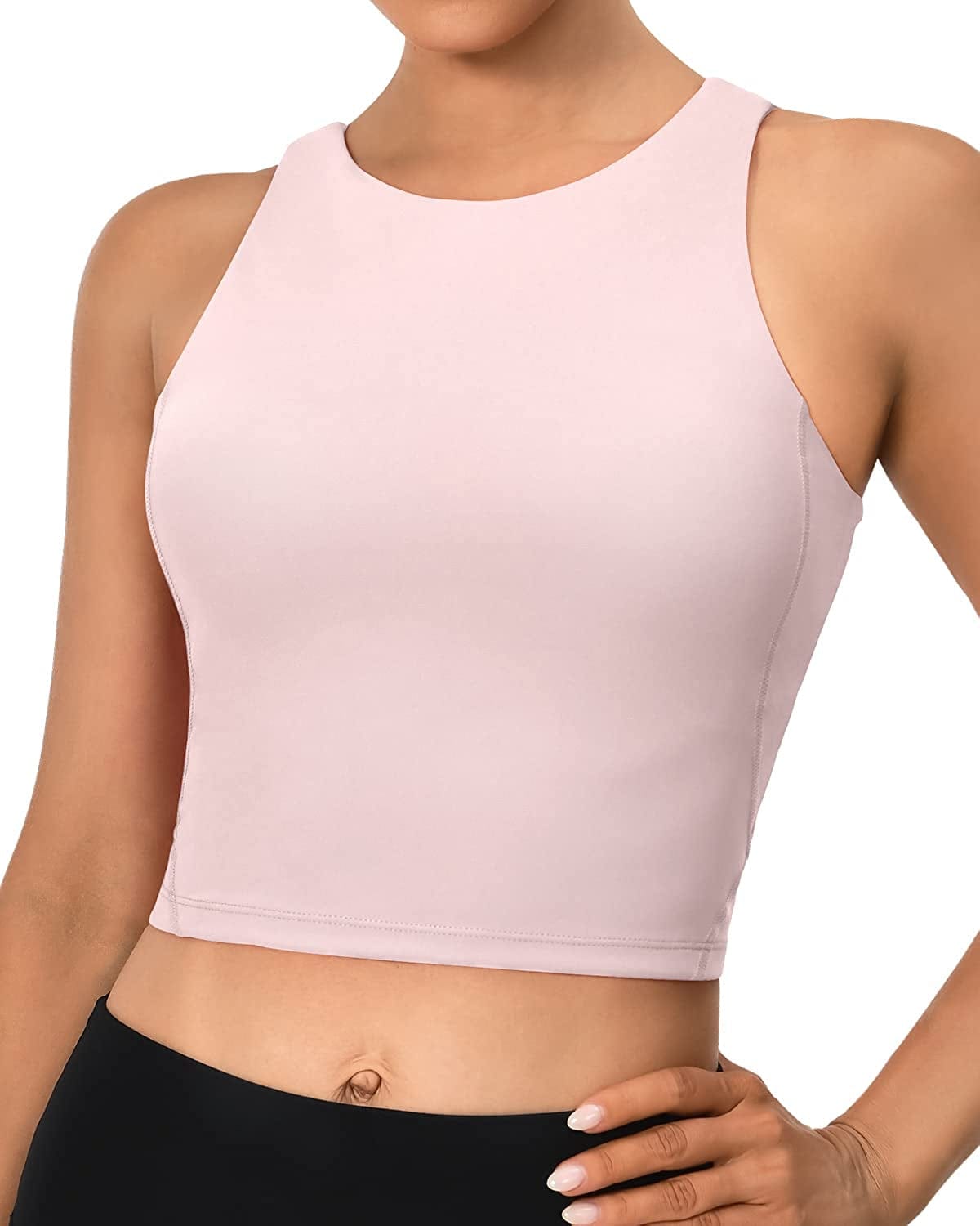 Sports Bras for Women Padded Tank Tops Sleeveless Workout Crop Tops with Built in Bra #1 Pink / X-Small
