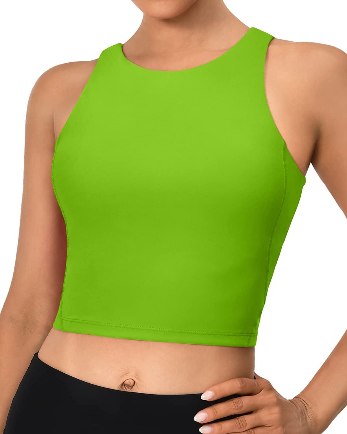 Sports Bras for Women Padded Tank Tops Sleeveless Workout Crop Tops with Built in Bra #1 Neon Green / Large