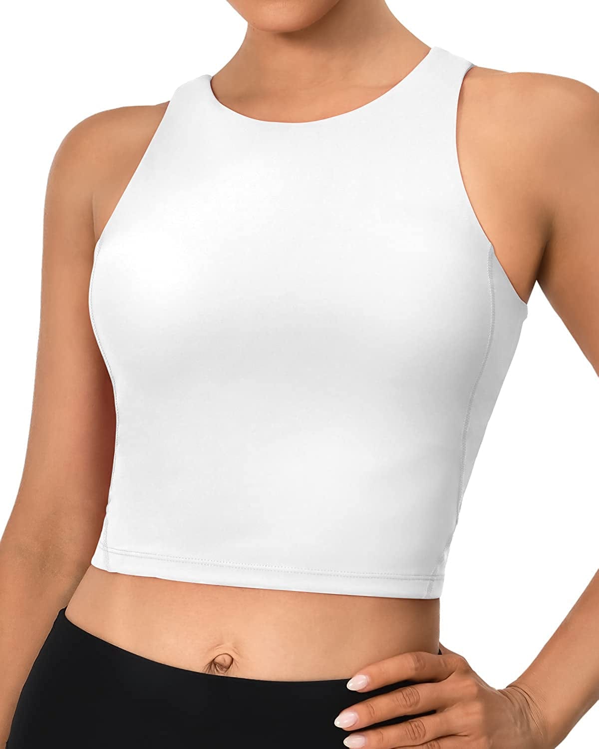 Sports Bras for Women Padded Tank Tops Sleeveless Workout Crop Tops with Built in Bra #1 White / Small