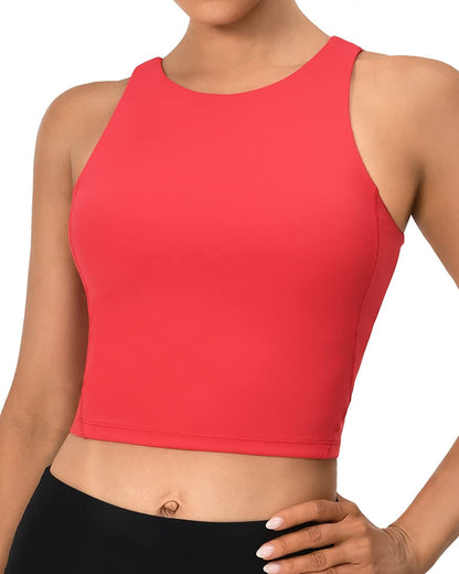 Sports Bras for Women Padded Tank Tops Sleeveless Workout Crop Tops with Built in Bra #1 Wine Red / Large
