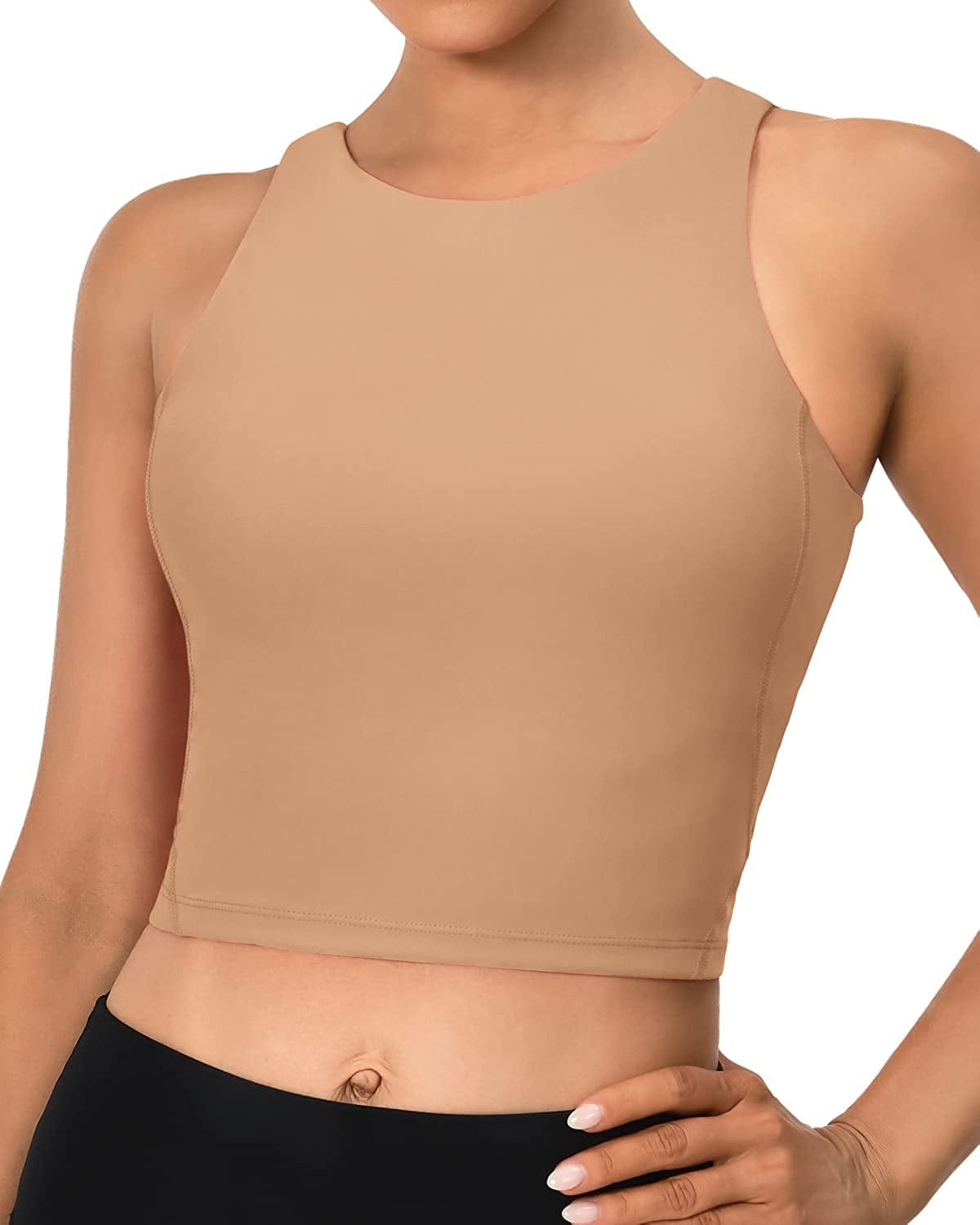 Sports Bras for Women Padded Tank Tops Sleeveless Workout Crop Tops with Built in Bra #1 Brown / Medium