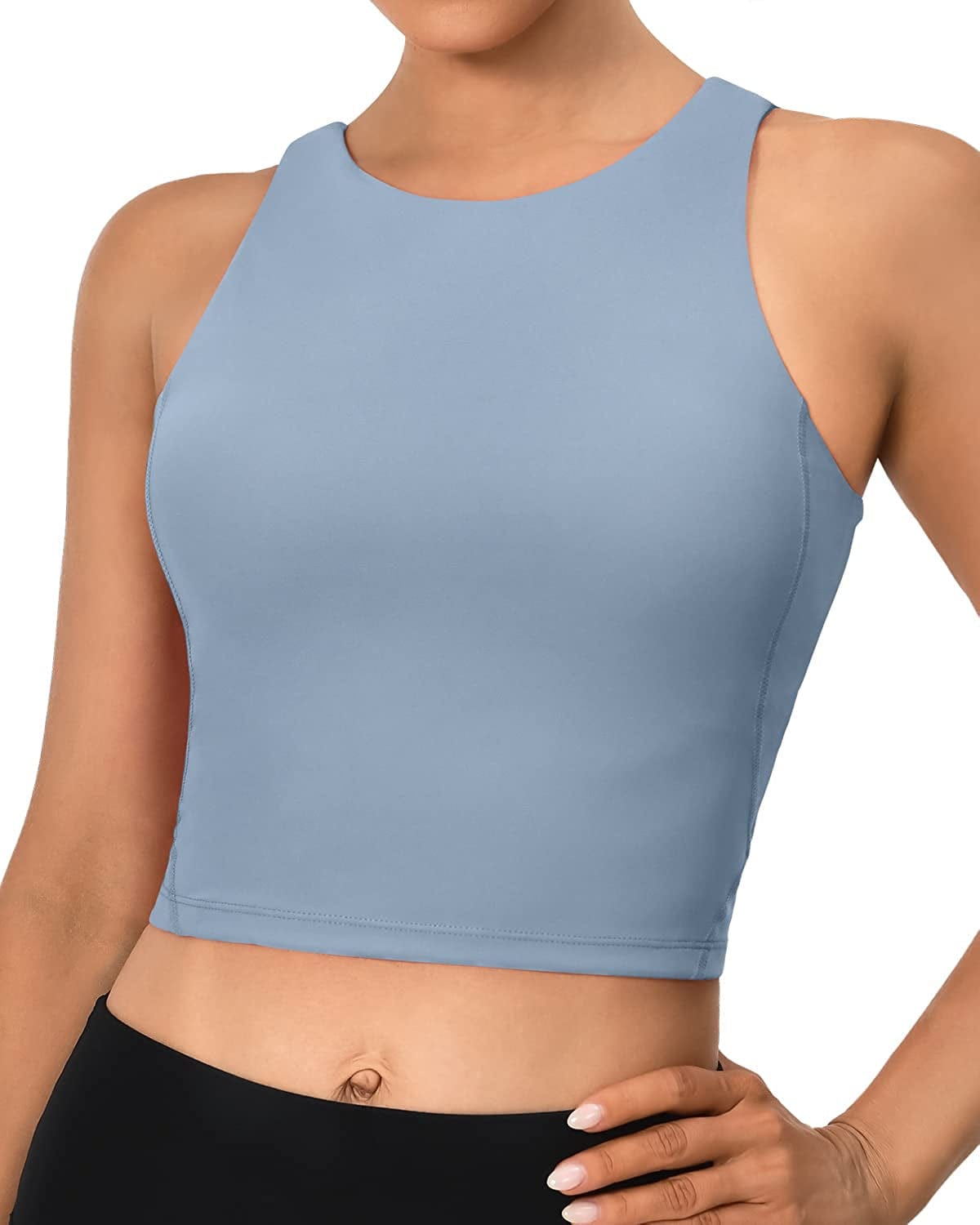 Sports Bras for Women Padded Tank Tops Sleeveless Workout Crop Tops with Built in Bra #1 Denim Blue / X-Large