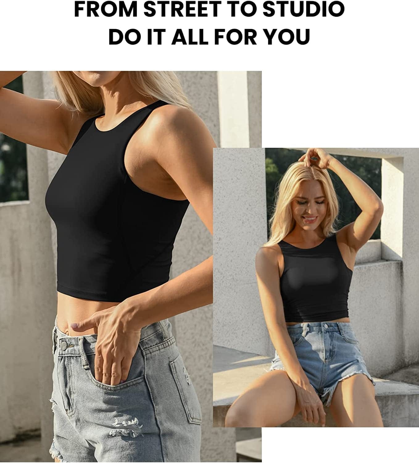 Sports Bras for Women Padded Tank Tops Sleeveless Workout Crop Tops with Built in Bra