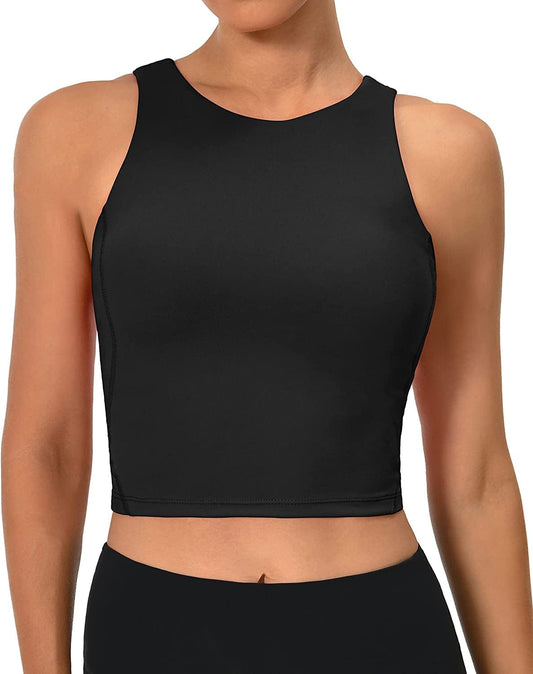 Sports Bras for Women Padded Tank Tops Sleeveless Workout Crop Tops with Built in Bra #1 Black / Small