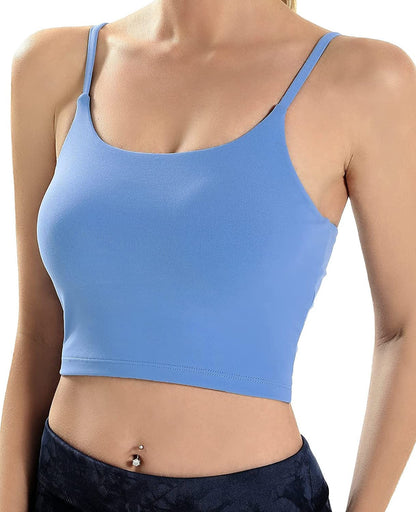 Sports Bras for Women Quick-Dry Padded Wirefree Workout Crop Cute Tank Tops Camisole Yoga Fitness Running Gym Blue / Large
