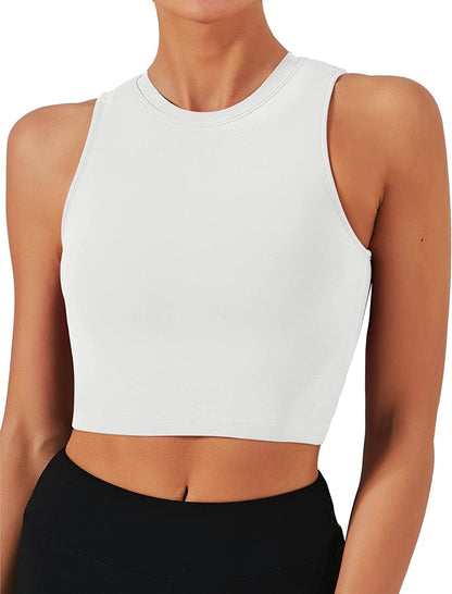 Sports Bras for Women Removable Padded Yoga Tank Tops Sleeveless Fitness Workout Running Crop Tops A-white / X-Large