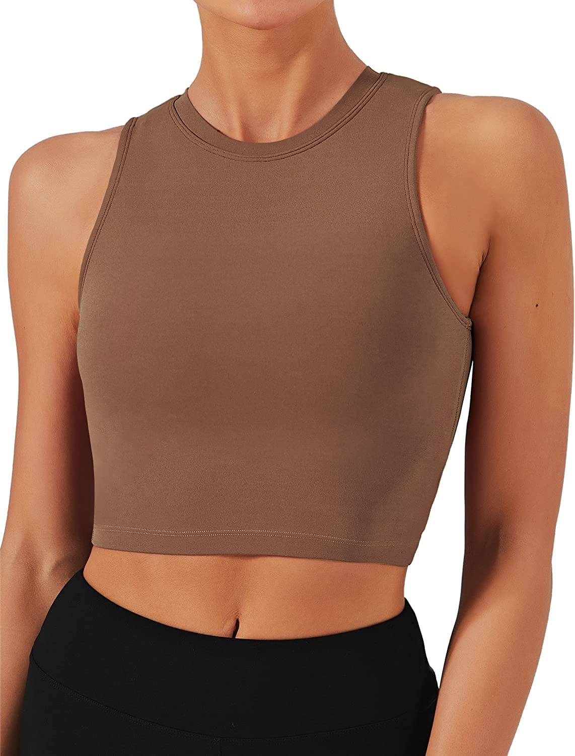 Sports Bras for Women Removable Padded Yoga Tank Tops Sleeveless Fitness Workout Running Crop Tops French Coffee / X-Large