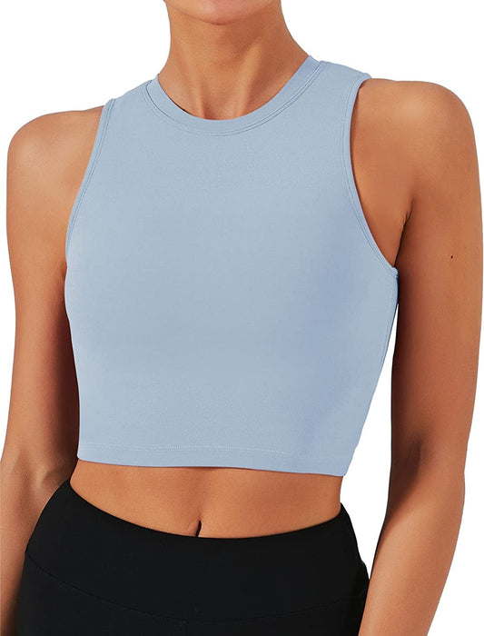 Sports Bras for Women Removable Padded Yoga Tank Tops Sleeveless Fitness Workout Running Crop Tops Baby Blue / X-Large