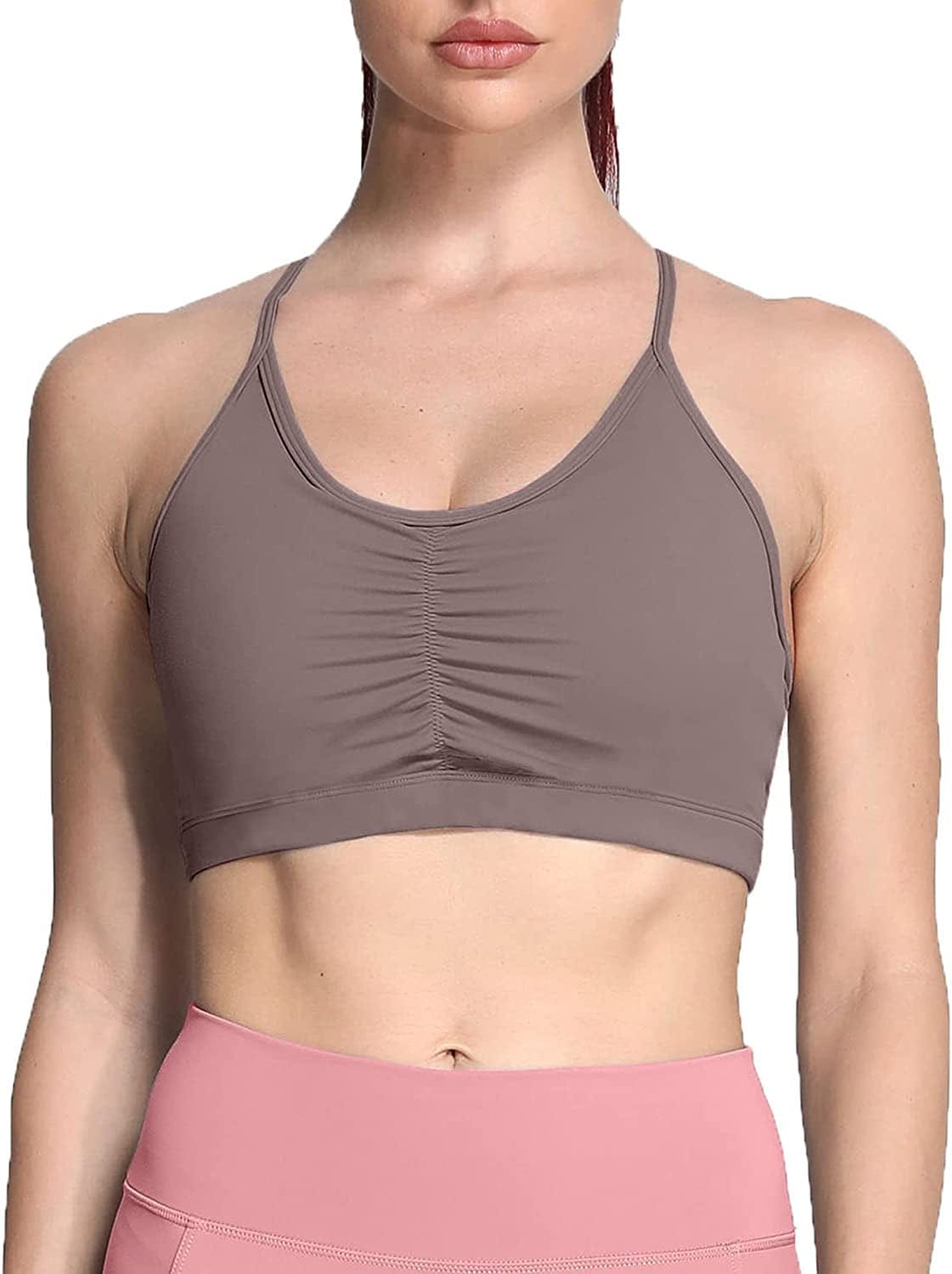 Sports Bras for Women Workout Fitness Ruched Training Baddie Cross Back Yoga Crop Tank Top Coffee / X-Small