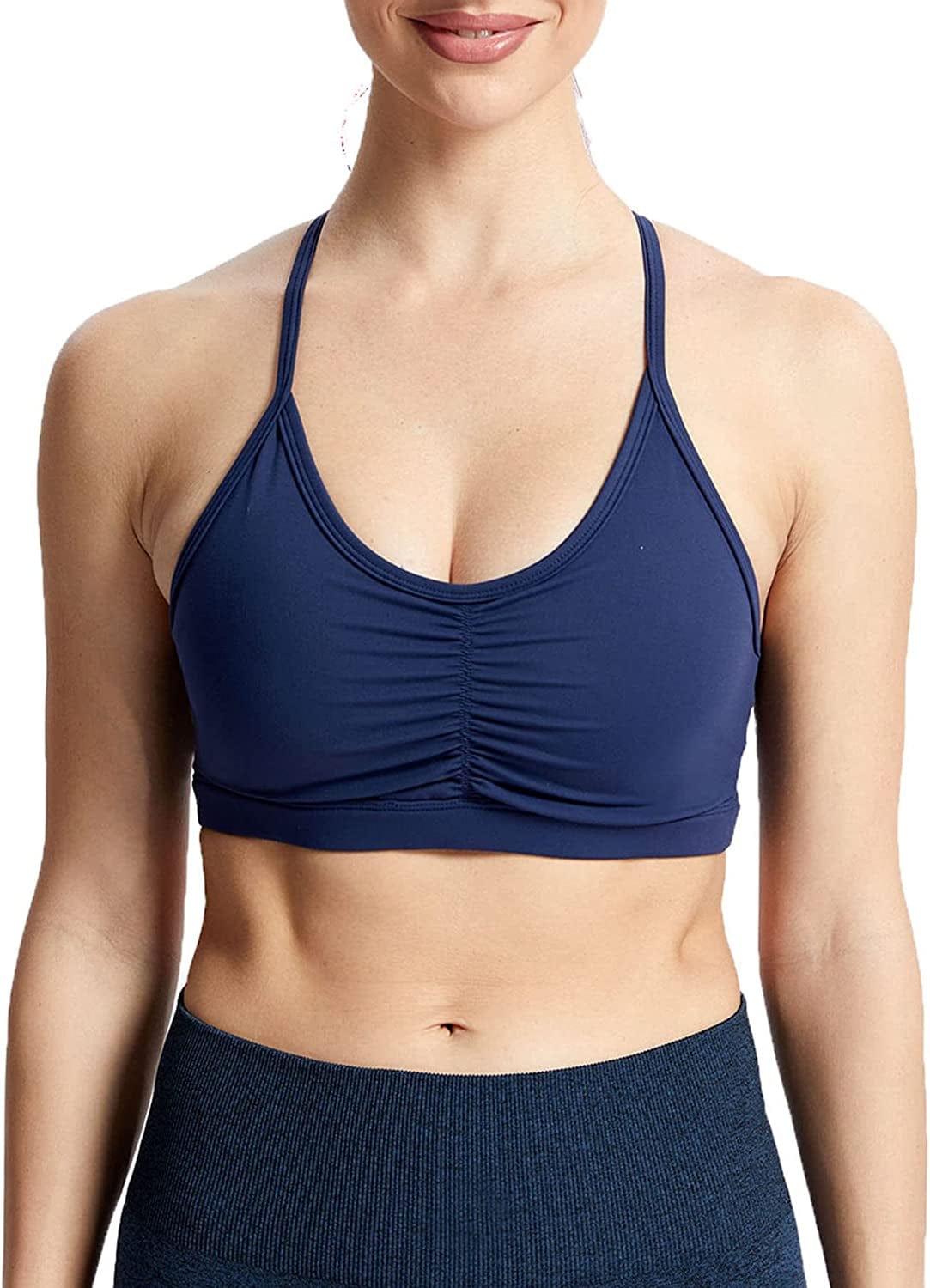Sports Bras for Women Workout Fitness Ruched Training Baddie Cross Back Yoga Crop Tank Top Navy / Large