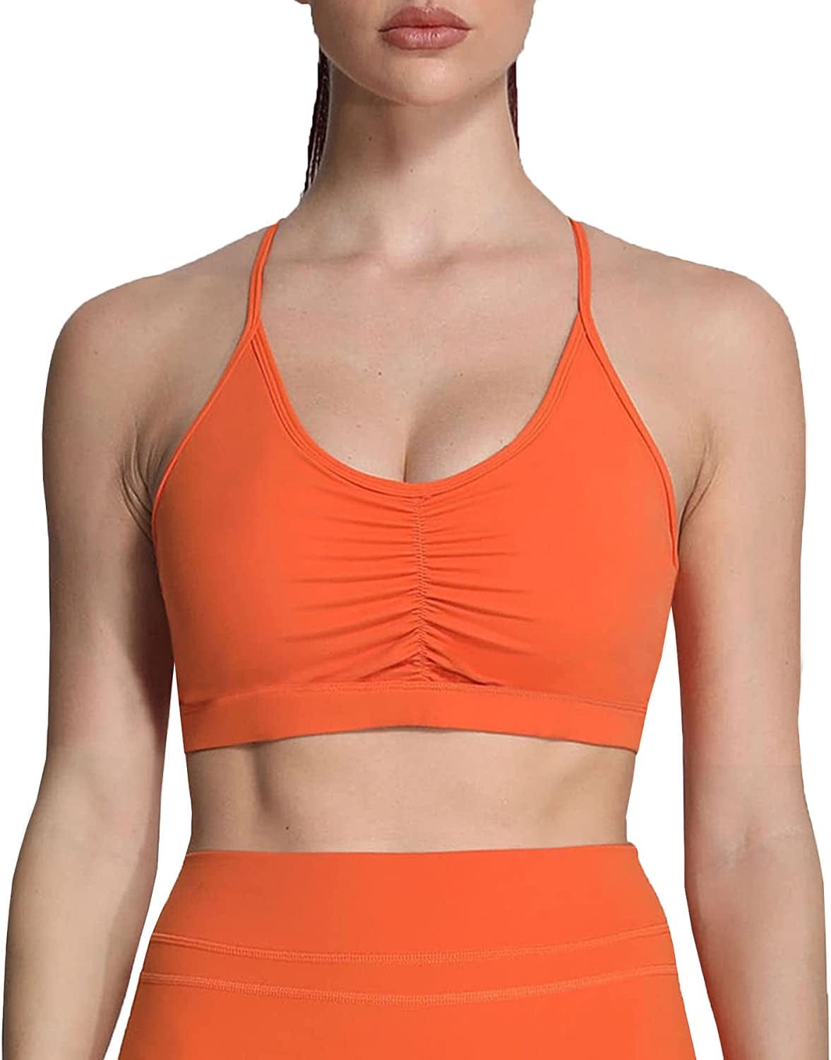 Sports Bras for Women Workout Fitness Ruched Training Baddie Cross Back Yoga Crop Tank Top Orange / X-Large
