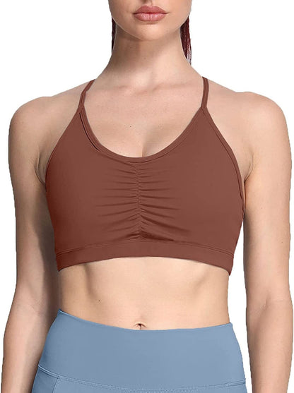 Sports Bras for Women Workout Fitness Ruched Training Baddie Cross Back Yoga Crop Tank Top Dandelion Brown / Medium