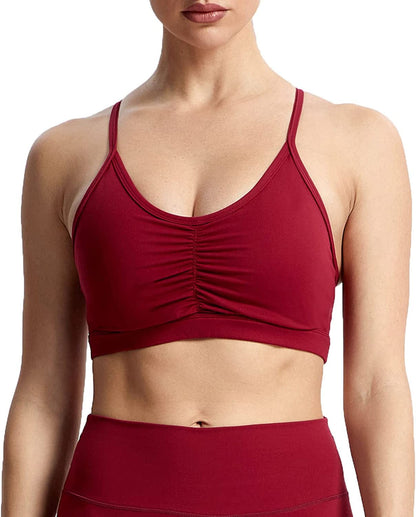 Sports Bras for Women Workout Fitness Ruched Training Baddie Cross Back Yoga Crop Tank Top Rumba Red / X-Large