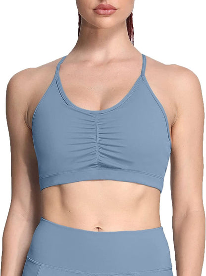 Sports Bras for Women Workout Fitness Ruched Training Baddie Cross Back Yoga Crop Tank Top Steel Blue / X-Large