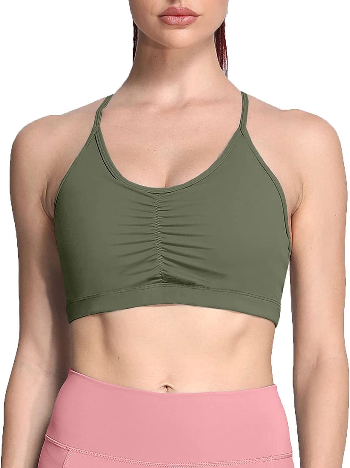 Sports Bras for Women Workout Fitness Ruched Training Baddie Cross Back Yoga Crop Tank Top Olive Green / Small