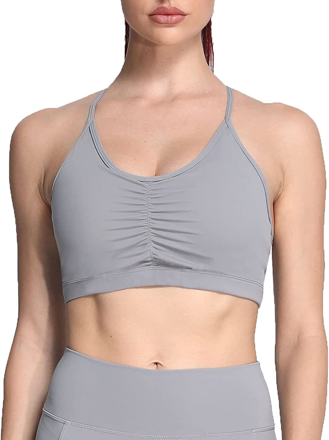 Sports Bras for Women Workout Fitness Ruched Training Baddie Cross Back Yoga Crop Tank Top Grey / Large