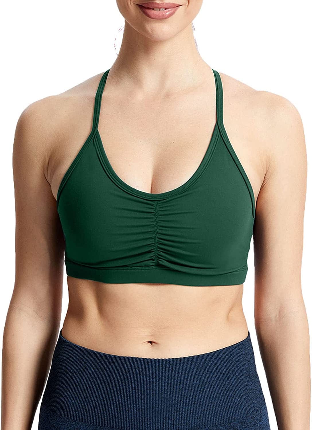 Sports Bras for Women Workout Fitness Ruched Training Baddie Cross Back Yoga Crop Tank Top Storm Green / Medium