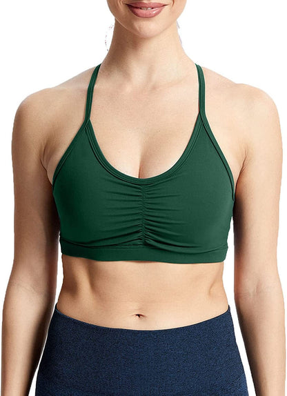 Sports Bras for Women Workout Fitness Ruched Training Baddie Cross Back Yoga Crop Tank Top Storm Green / Medium