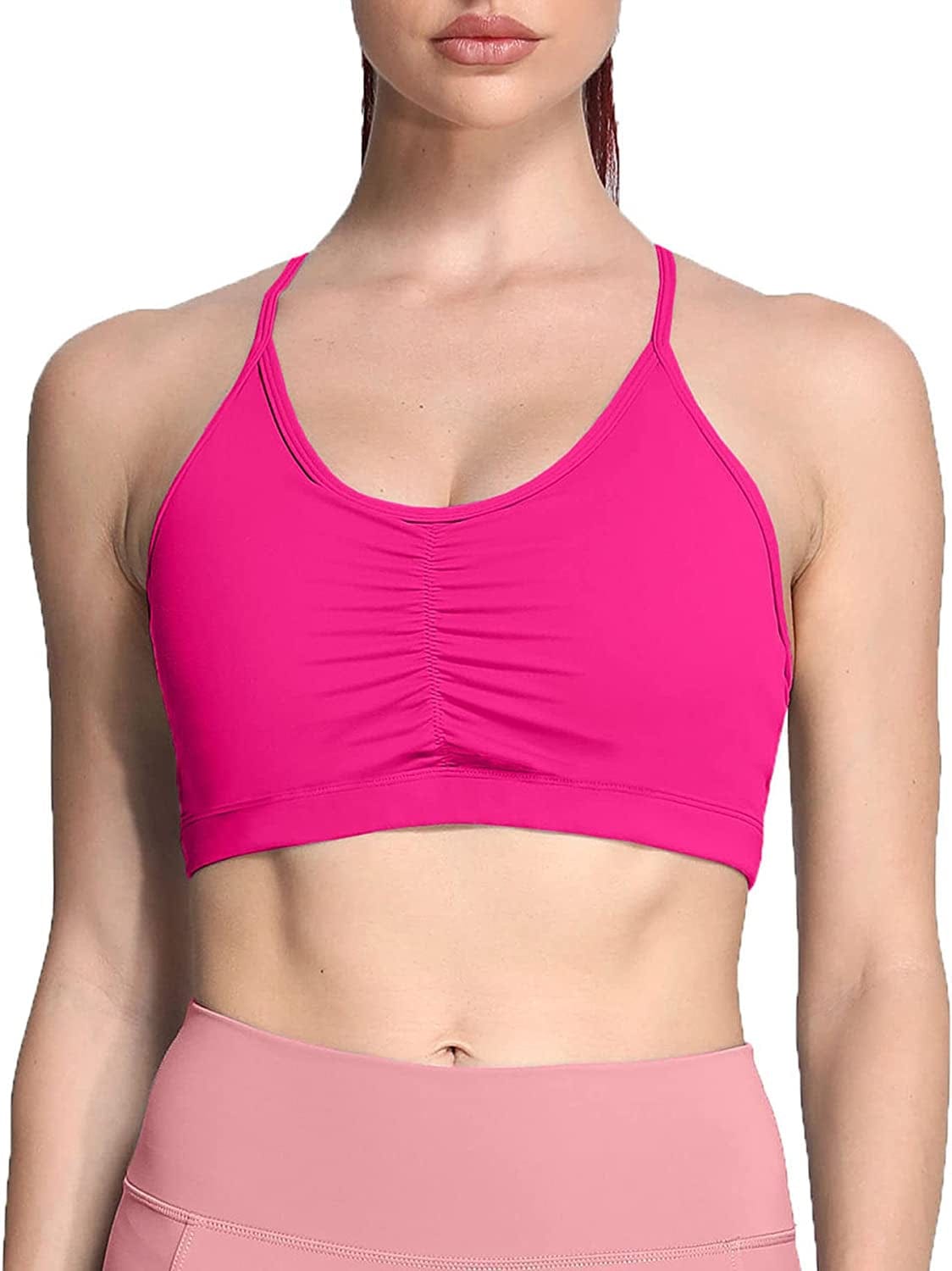 Sports Bras for Women Workout Fitness Ruched Training Baddie Cross Back Yoga Crop Tank Top Rose Red / Small