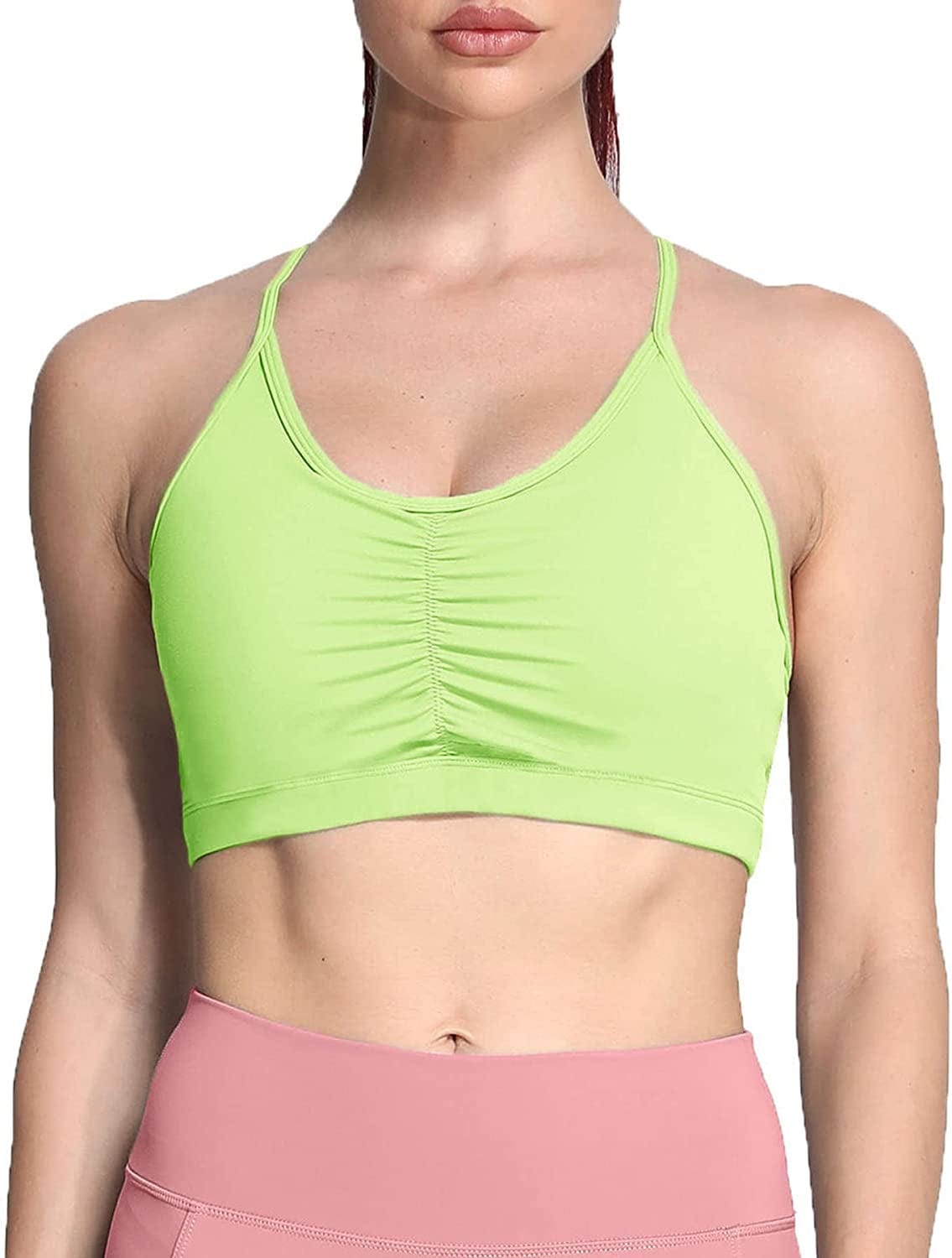 Sports Bras for Women Workout Fitness Ruched Training Baddie Cross Back Yoga Crop Tank Top Paradise Green / X-Small