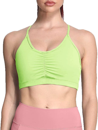 Sports Bras for Women Workout Fitness Ruched Training Baddie Cross Back Yoga Crop Tank Top Paradise Green / X-Small