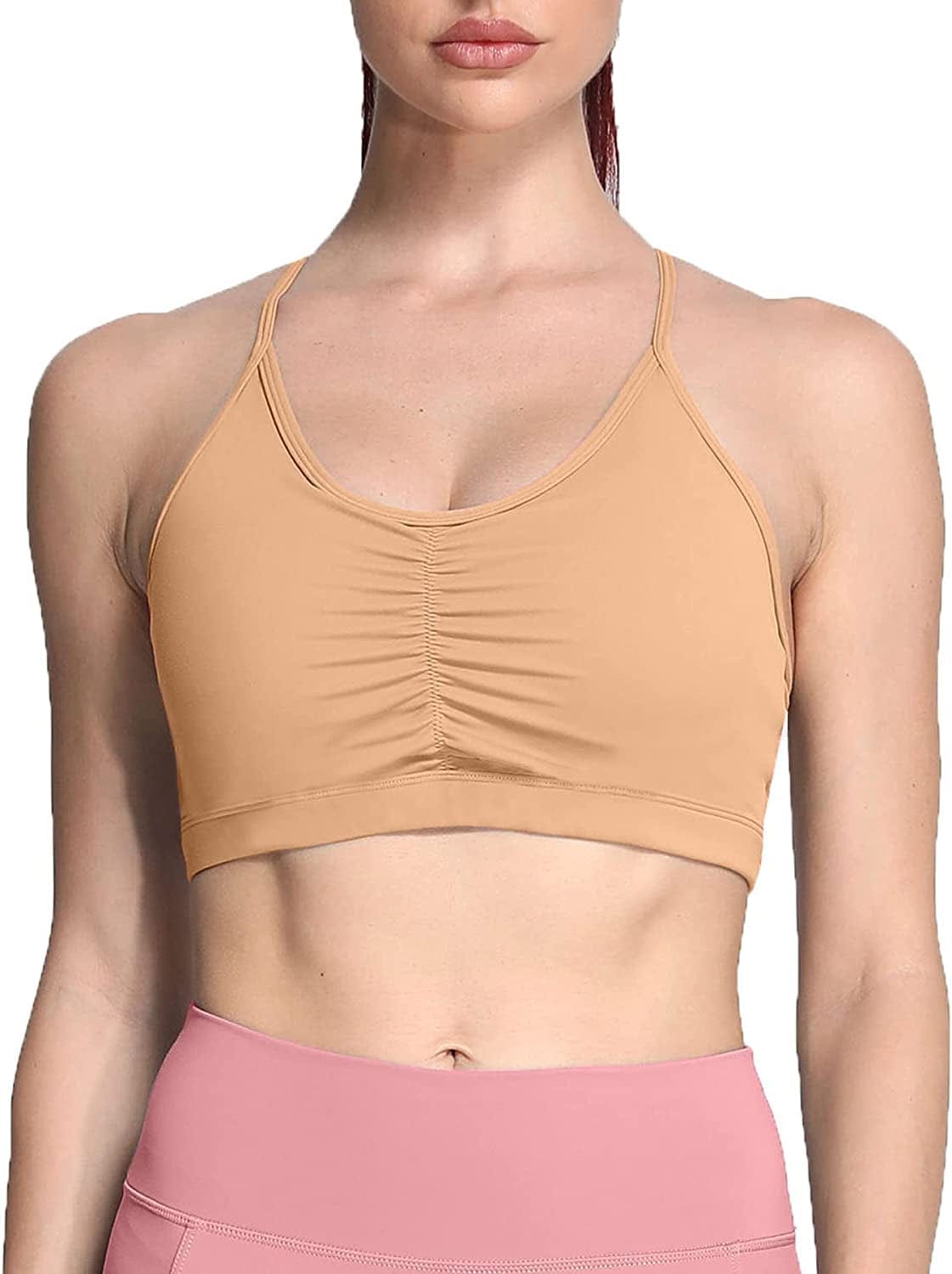Sports Bras for Women Workout Fitness Ruched Training Baddie Cross Back Yoga Crop Tank Top Light Brown / X-Large