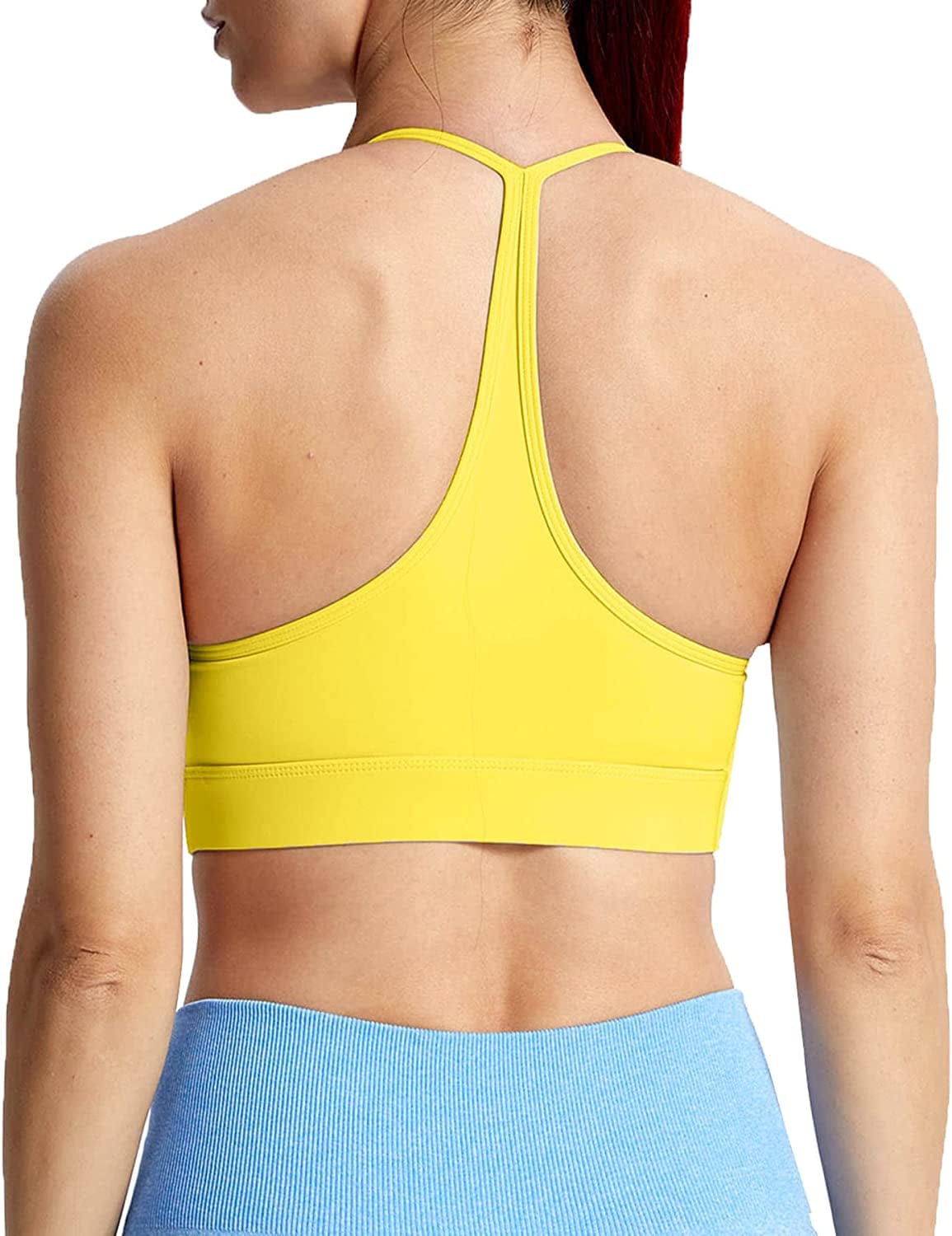 Sports Bras for Women Workout Fitness Ruched Training Baddie Cross Back Yoga Crop Tank Top Y-back Yellow / Small