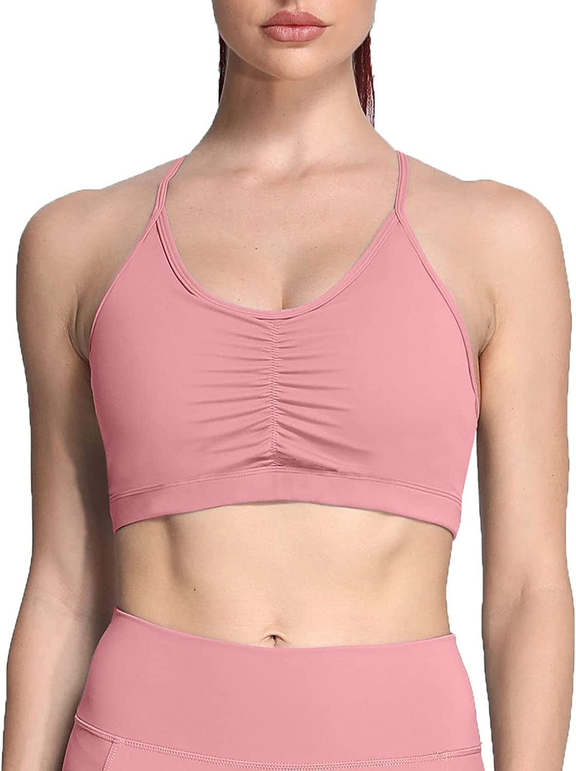Sports Bras for Women Workout Fitness Ruched Training Baddie Cross Back Yoga Crop Tank Top Pink / Small