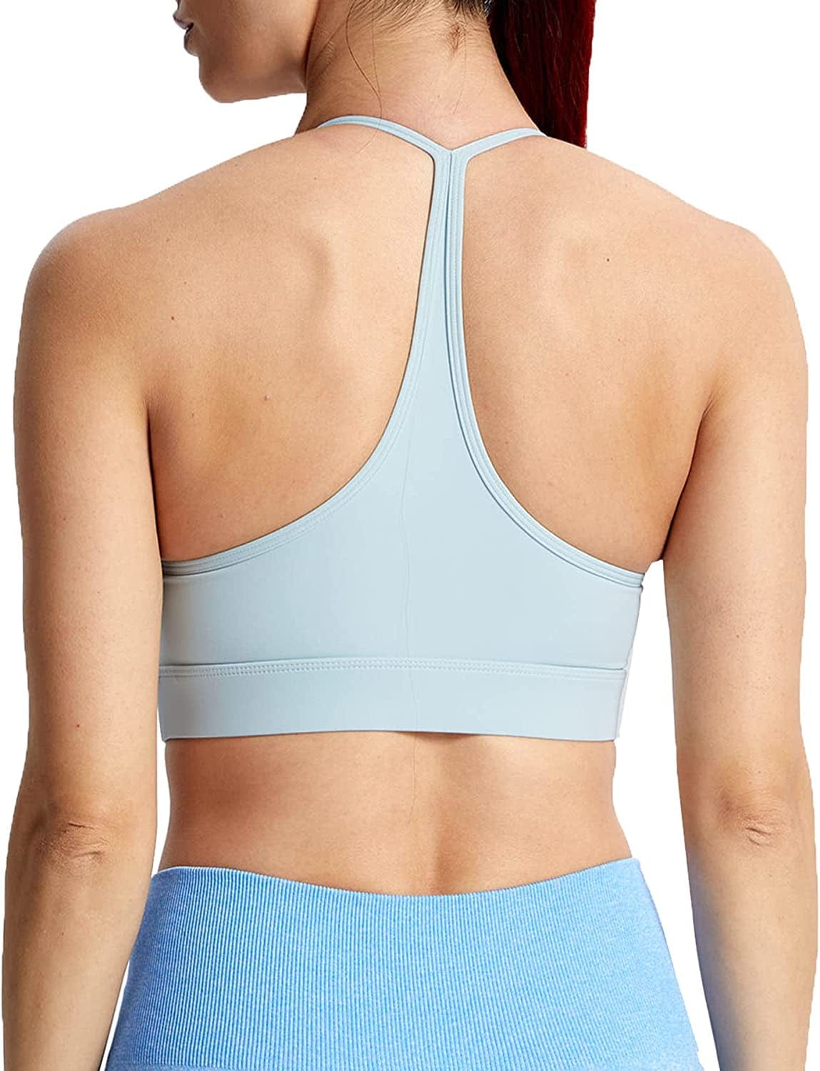 Sports Bras for Women Workout Fitness Ruched Training Baddie Cross Back Yoga Crop Tank Top Y-back Light Blue / Small