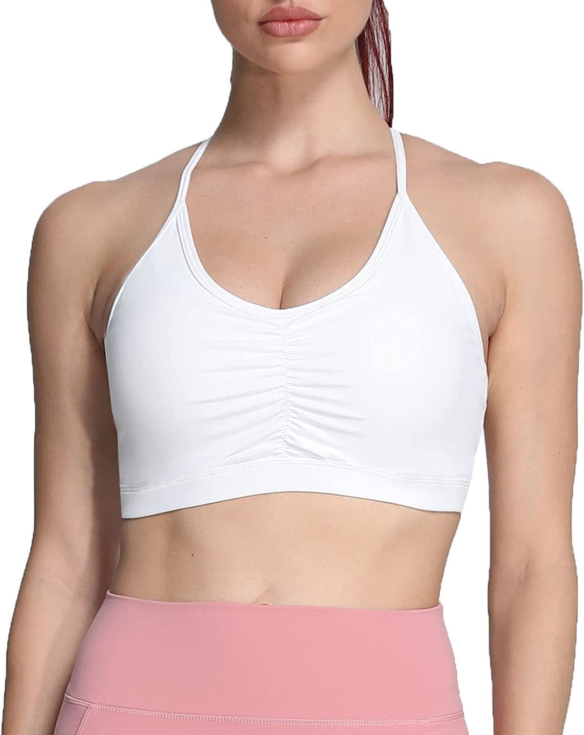 Sports Bras for Women Workout Fitness Ruched Training Baddie Cross Back Yoga Crop Tank Top A White / Large