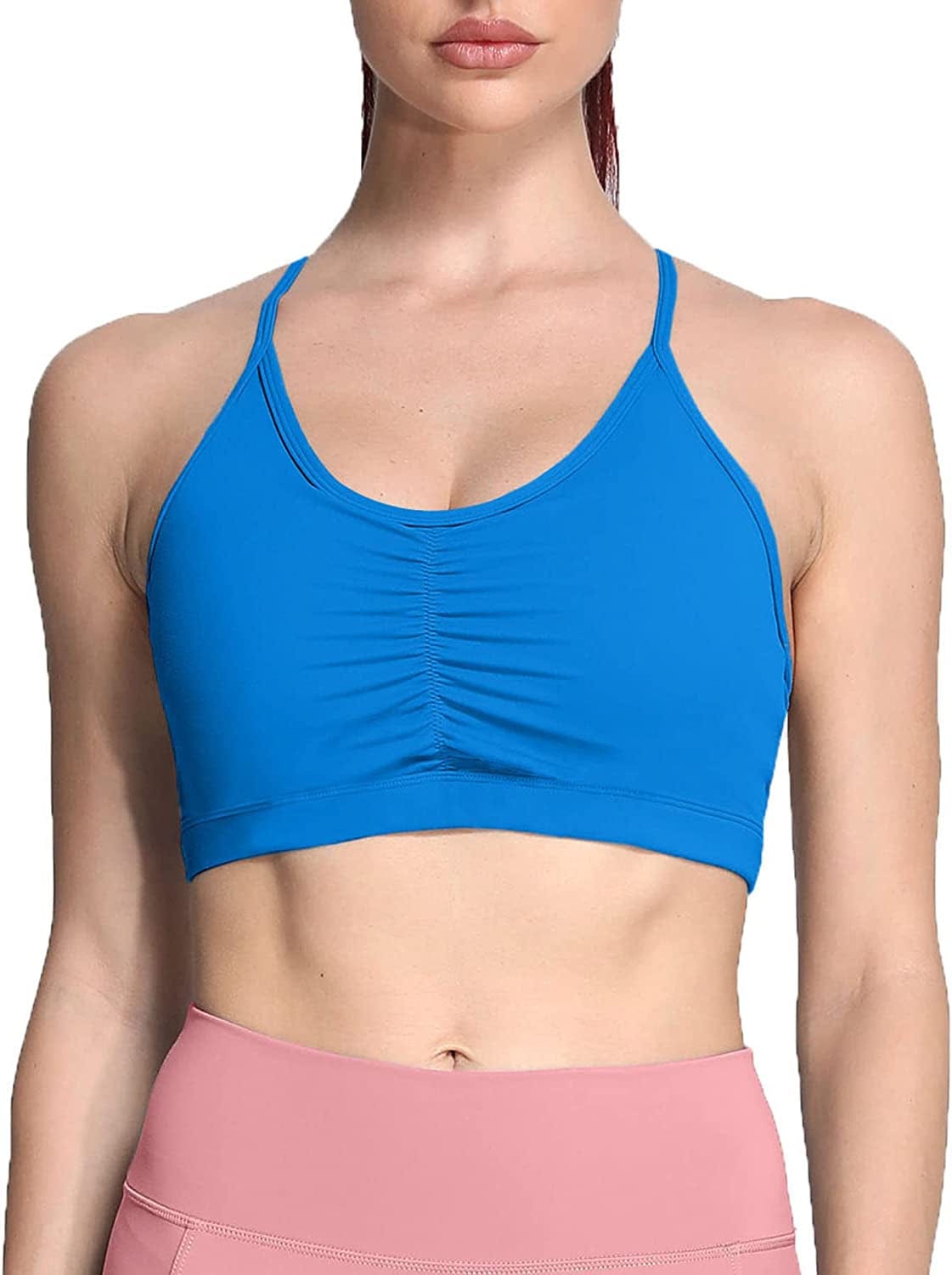 Sports Bras for Women Workout Fitness Ruched Training Baddie Cross Back Yoga Crop Tank Top Directoire Blue / X-Large