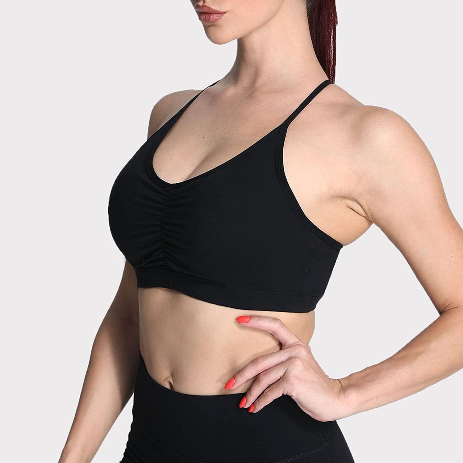 Sports Bras for Women Workout Fitness Ruched Training Baddie Cross Back Yoga Crop Tank Top