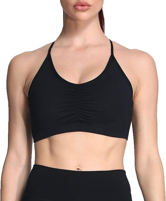 Sports Bras for Women Workout Fitness Ruched Training Baddie Cross Back Yoga Crop Tank Top A Black / Small