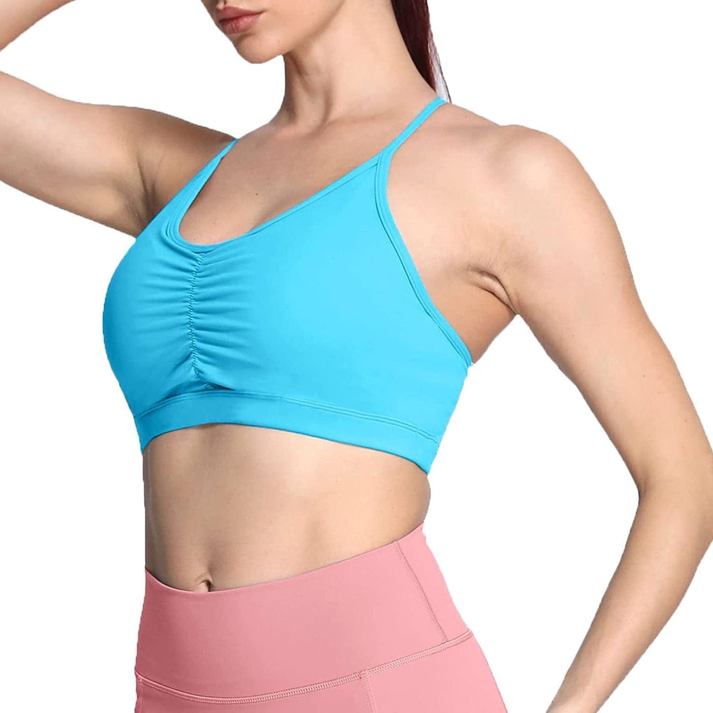 Sports Bras for Women Workout Fitness Ruched Training Baddie Cross Back Yoga Crop Tank Top
