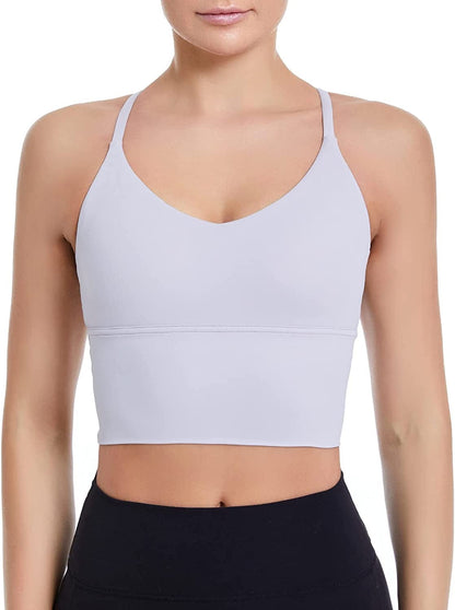 Sports Bras Longline Fitness Crop Tops Tank Yoga Running Shirts V-Neck Spaghetti Strappy Workout Yoga Bra