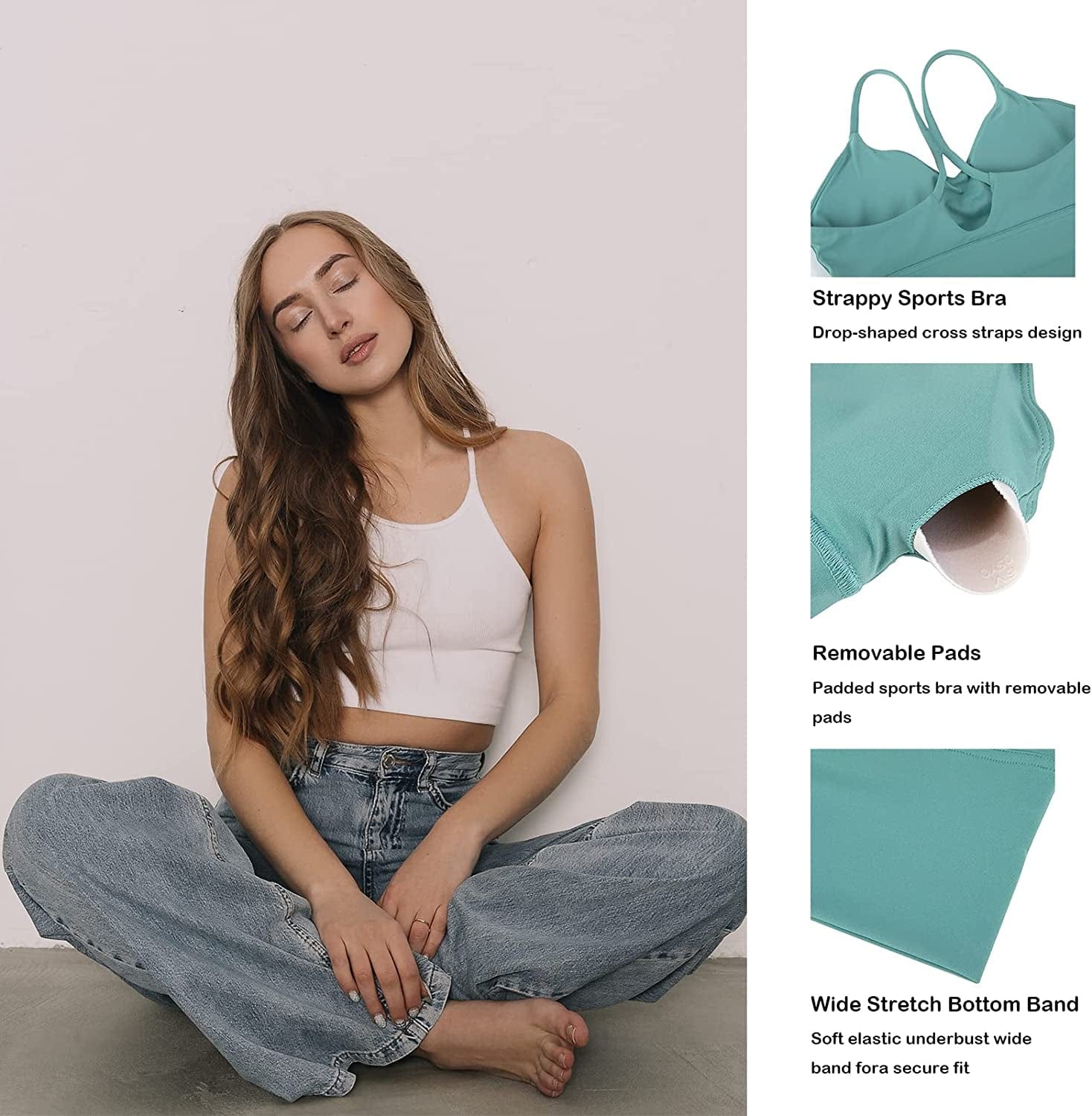 Sports Bras Longline Fitness Crop Tops Tank Yoga Running Shirts V-Neck Spaghetti Strappy Workout Yoga Bra