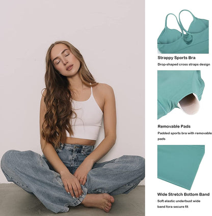 Sports Bras Longline Fitness Crop Tops Tank Yoga Running Shirts V-Neck Spaghetti Strappy Workout Yoga Bra