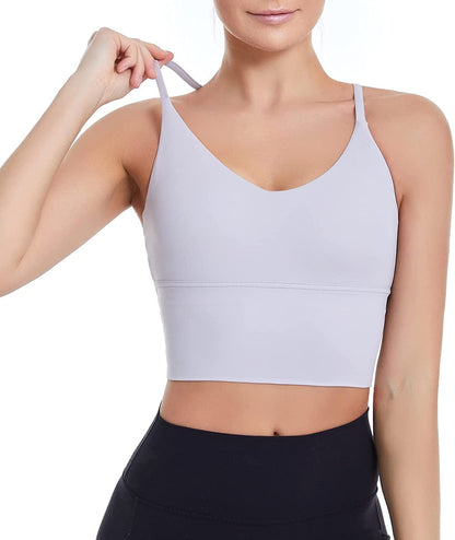 Sports Bras Longline Fitness Crop Tops Tank Yoga Running Shirts V-Neck Spaghetti Strappy Workout Yoga Bra